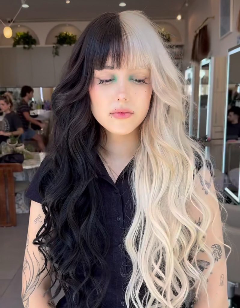 Dark brown and platinum split dye with 22 inch k-tip extensions