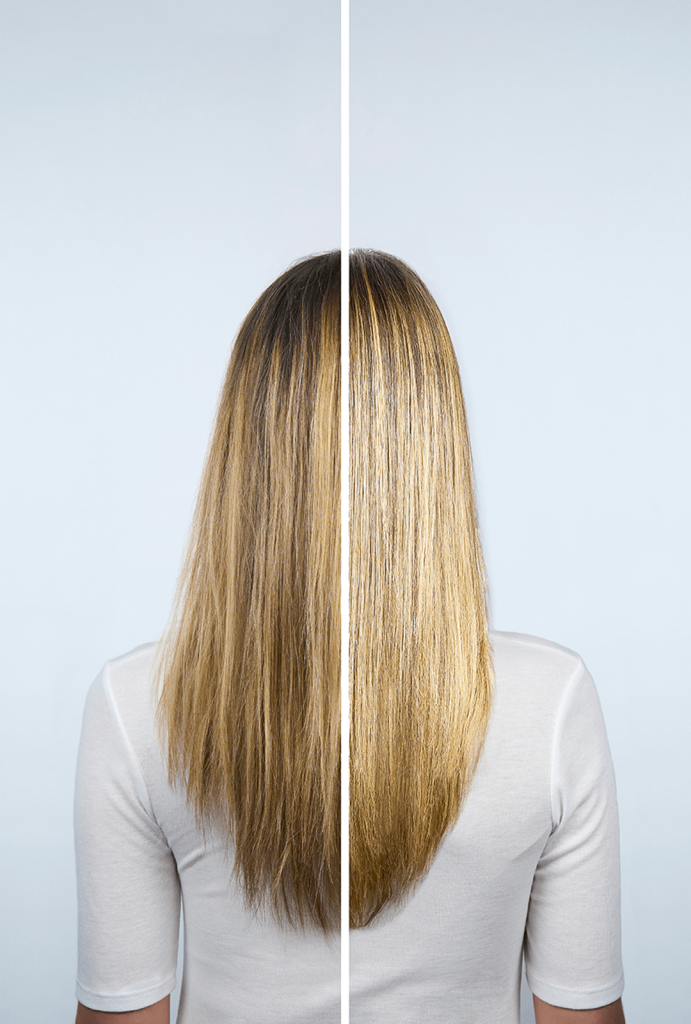 NaturalTech Tailoring before and after on blonde hair